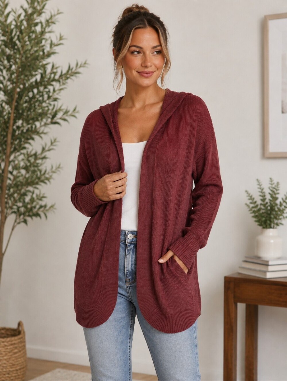 Gap Burgundy Open Cardigan Sweater Women's XS Soft Layer Everyday Casual Fall